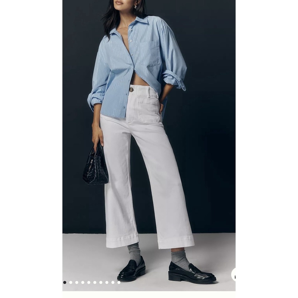 Maeve x Anthropologie the COLETTE Womens 31 White Crop Wide-Leg High Rise Jeans